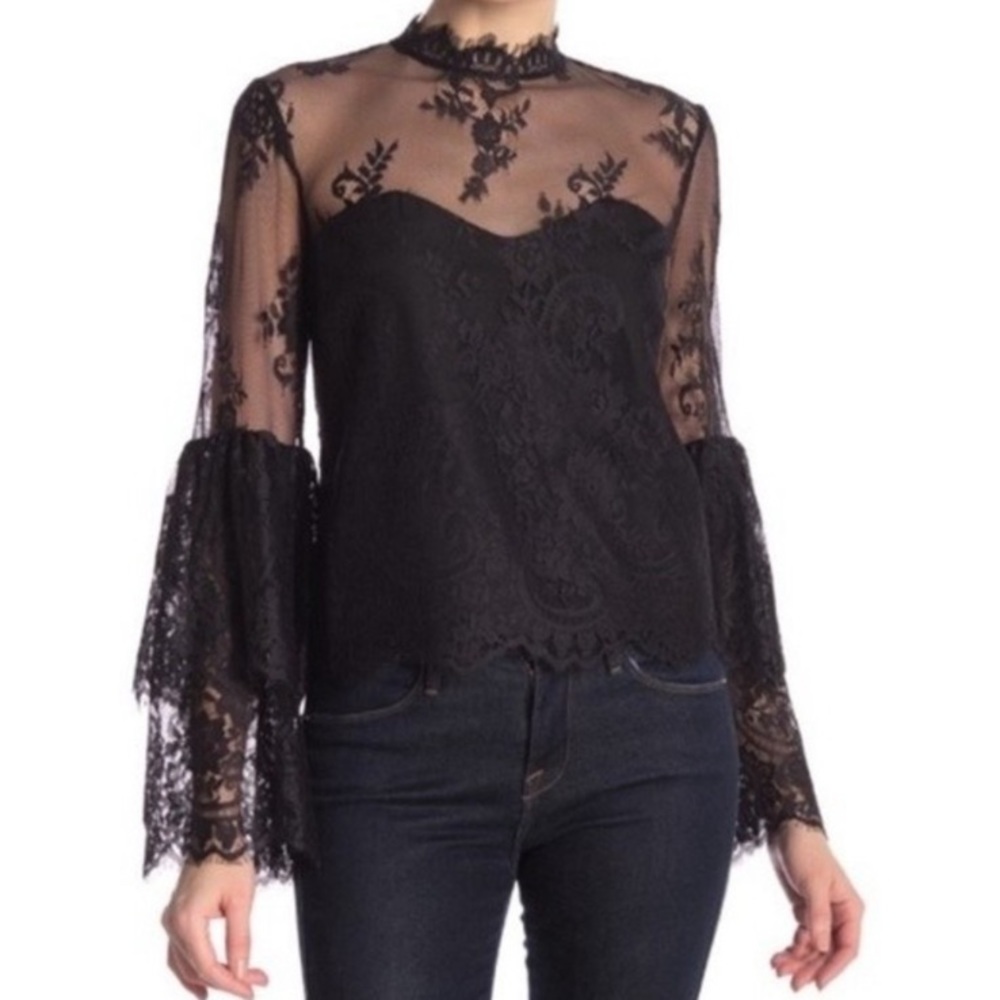 Cupcakes and cashmere black lace blouse with belle sleeves
